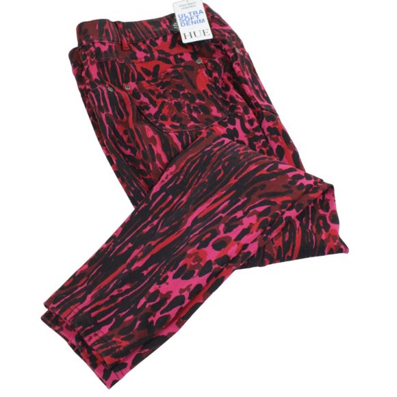 Hue Magenta Cheerful Cheetah High Waist Soft Denim Leggings, Size Medium… - Picture 3 of 6